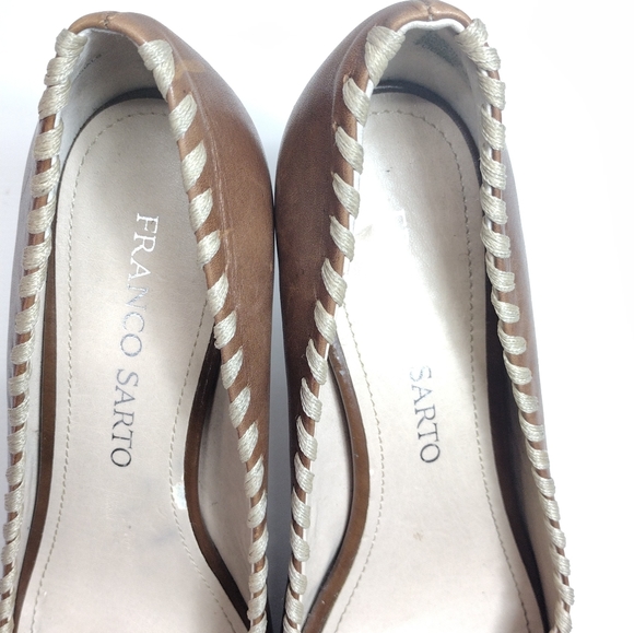 Franco Sarto Flicker Leather Laced Edge Peep Toe Heel l Size 8 M l Tan Cream - Picture 12 of 13